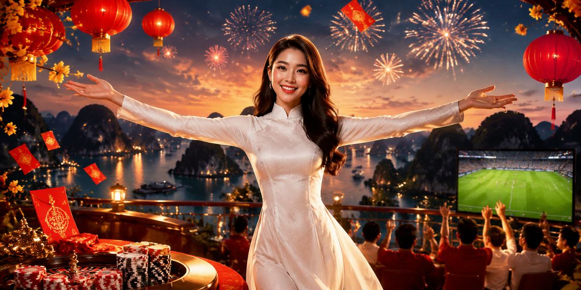 Phụ nữ Việt Nam trong trang phục áo dài nhận thưởng xổ số tại Hạ Long